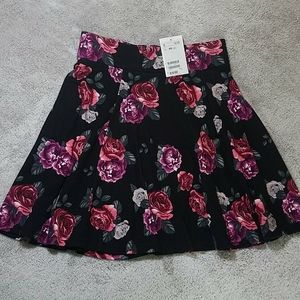 H&M Black & floral high waisted A line-mini skirt